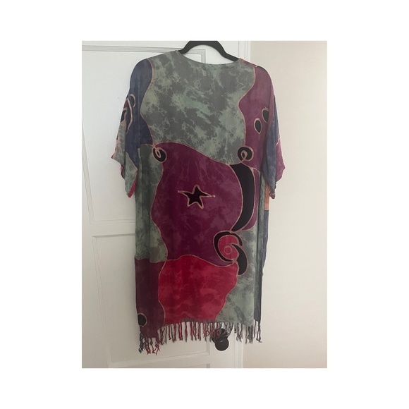 Resort wear fringed tunic pull on bright contemporary beach cover up - Picture 1 of 5